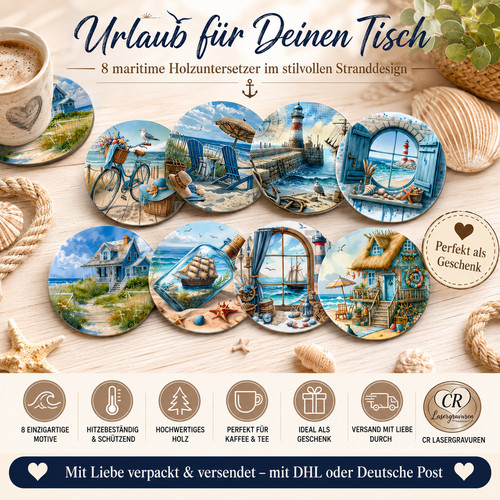 Holzuntersetzer strand meer - 8,