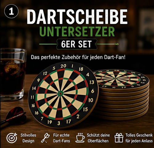 Dartscheibe untersetzer 6er - dartscheibe,